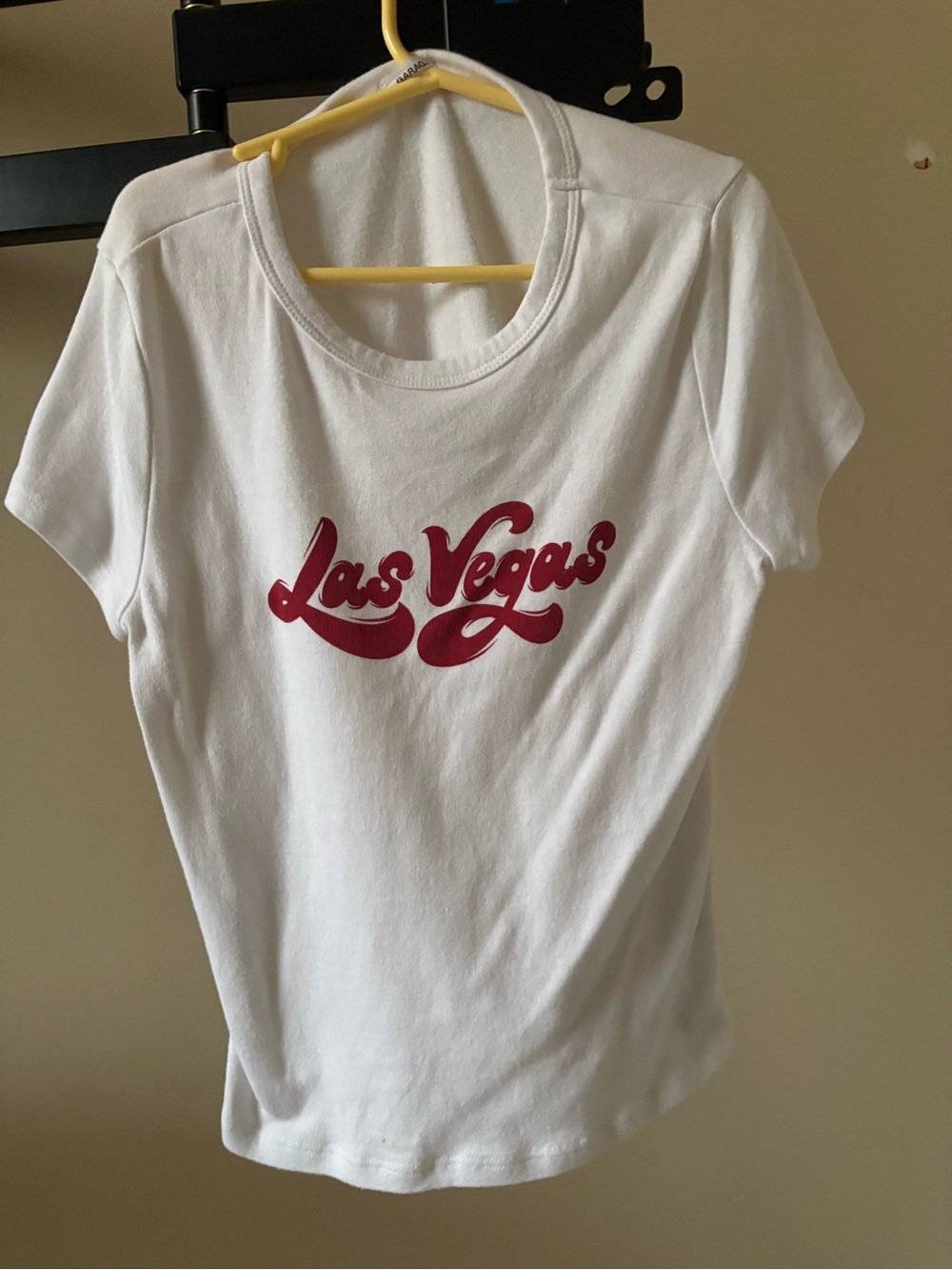 Garage White Tee with Red 'Las Vegas' Script